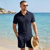 Summer New Men's Polo Shirt Set Casual Sporty Cool Fashionable Slim Fit Solid Color Short Sleeved Jacquard Shorts Set Men's