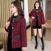 Plaid Square Neck Autumn/Winter Coat for Women