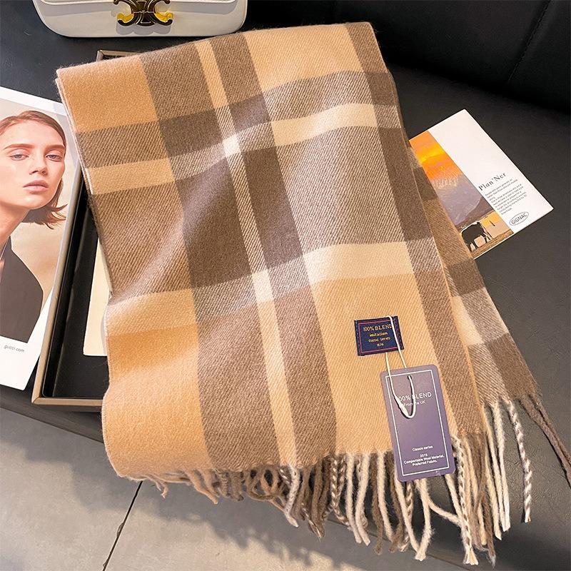 Red plaid scarf winter women's new high-end imitation cashmere scarf Christmas new thickened couple