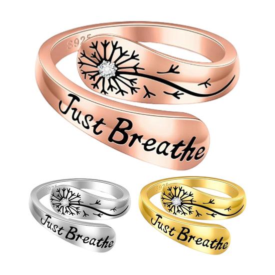 Just Breathe Dandelion Ring Adjustable Zinc Alloy Hope Ring Inspirational Dandelion Ring Encouragement Gift for Women Mother's Day Birthday