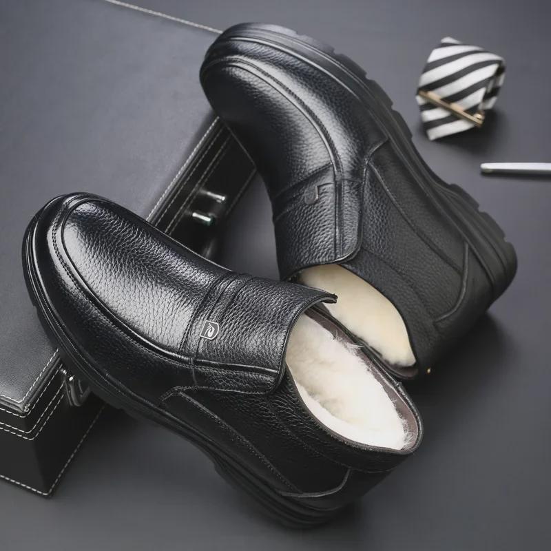 Pánské bavlněné boty z pravé kůže pro střední věk a starší - Protiskluzové, s vlněnou podšívkou, Dostupné ve velikostech 36-48