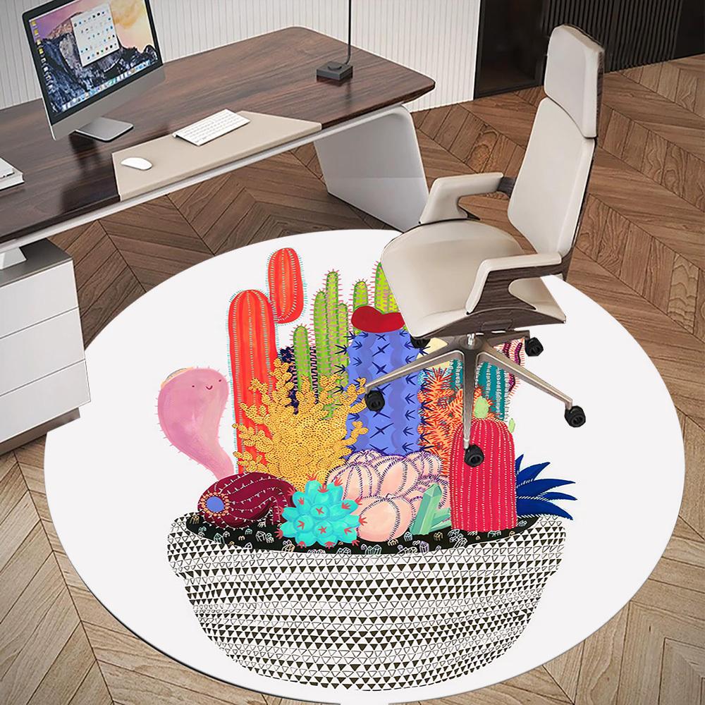 1pc cactus succulent Round Chair mat Area Rug - Non-Slip, Floor Mat for Office, Bedroom, and Indoor Decor c1118205