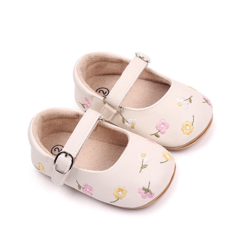0-18months Toddler Girls Mary Jane Flats Slippers PU Leather summer Dress Shoes for Infant girl Floral Embroidery Princess Shoes