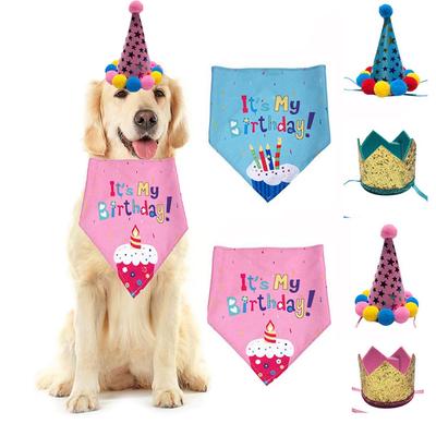 Cute Scarf Cat Dog Headwear Cap Hat Pet Birthday Caps/Bibs Bandana Sequin Design