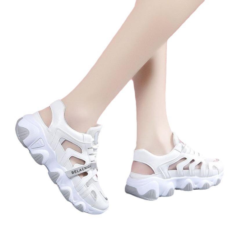 Niche design women's shoes summer hollow dad shoes breathable and versatile to increase the height of thick soles for students to commute