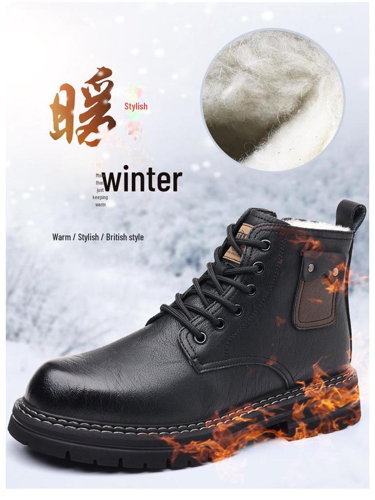 Men's Genuine Leather Velvet-Lined Non-Slip Martin Boots: Warm, Casual, Autumn & Winter Shoes