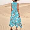 Women's Summer Casual Fashion Flower Printed Sleeveless  Pocket Dress