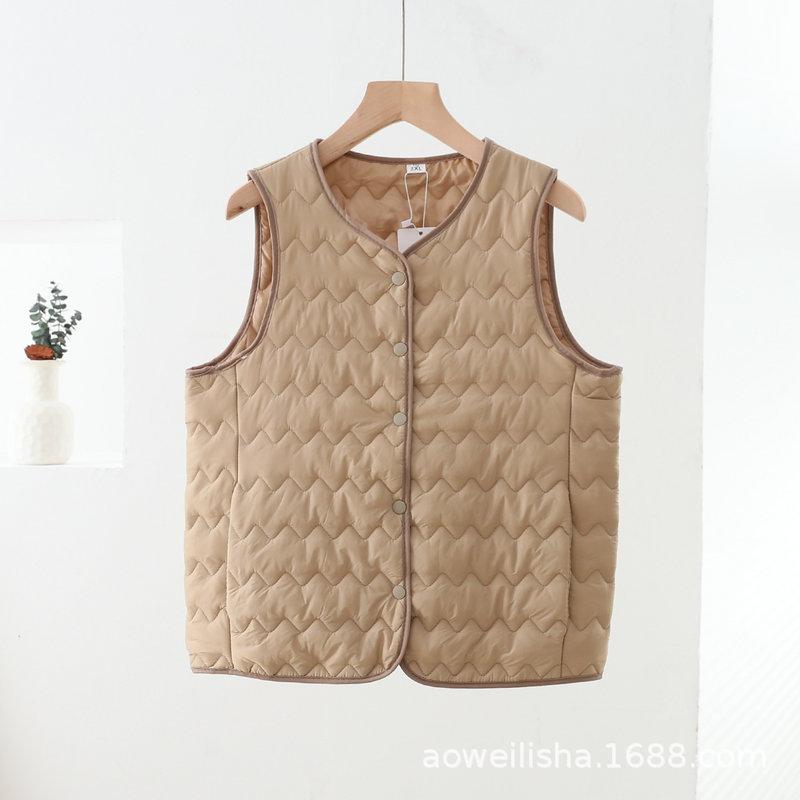 Women's Lightweight Quilted Liner Vest Crew Neck Single Breasted Padded Inner Warm Gilet 2XL-5XL 3 Solid Colors Fall Winter Layering Waistcoat