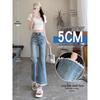 Women's Autumn High-Waisted Petite Plus Size Slimming Micro-Flare Cropped Jeans with Blue Lace Trim