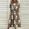 Women Halloween Print Casual Crew Neck Pocket Dress Short Sleeve Loose Fit Holiday Themed Midi Dress Comfortable Style