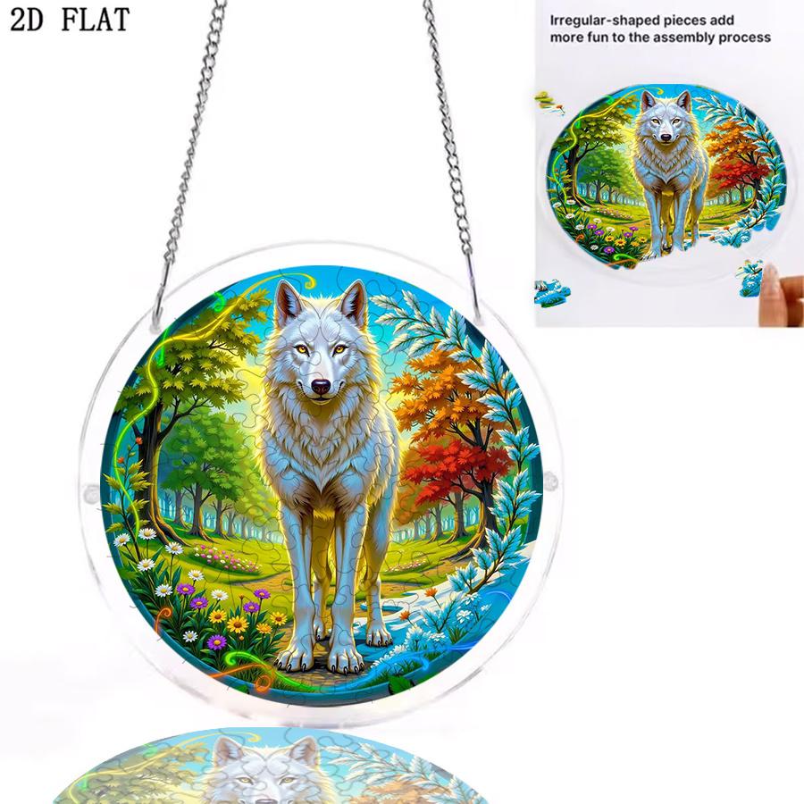 2D Flat - 1pc, 2D Flat Forest White Wolf Theme Design, 2D Flat Acrylic Sun Catcher Window Hanging Decoration, Suitable As a Birthday Gift for Women, M