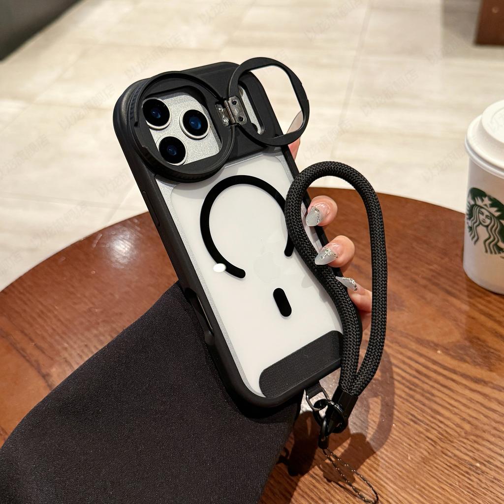 Transparent for Magsafe Lanyard Bracket Case for iPhone 17 16 15 14 Pro Max 12 13 11 Magnetic Hand Wrist Strap Stand Clear Cover