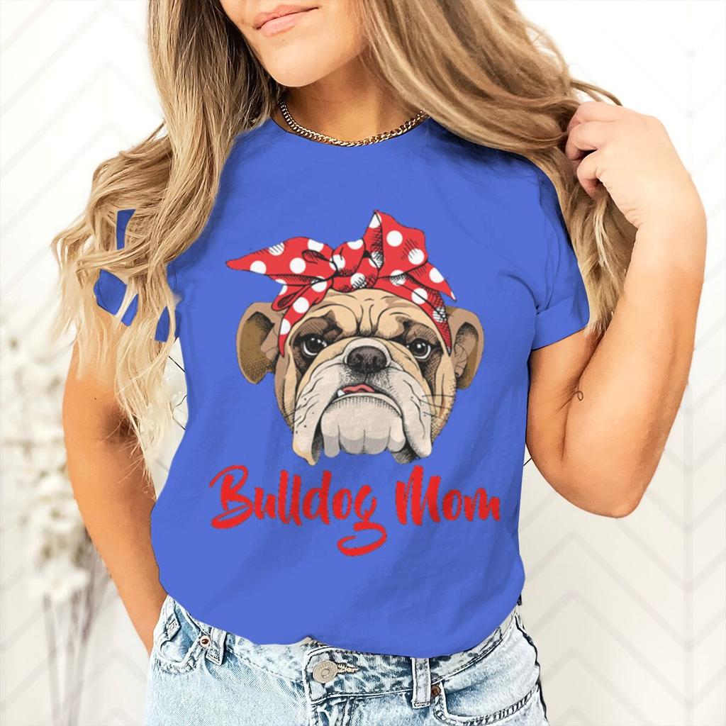 Bulldog Mom Printed Dog Mama Gifts for Womens Tshirts Casual Summer Short Sleeve Fashion Animal Lover Female Tshirts