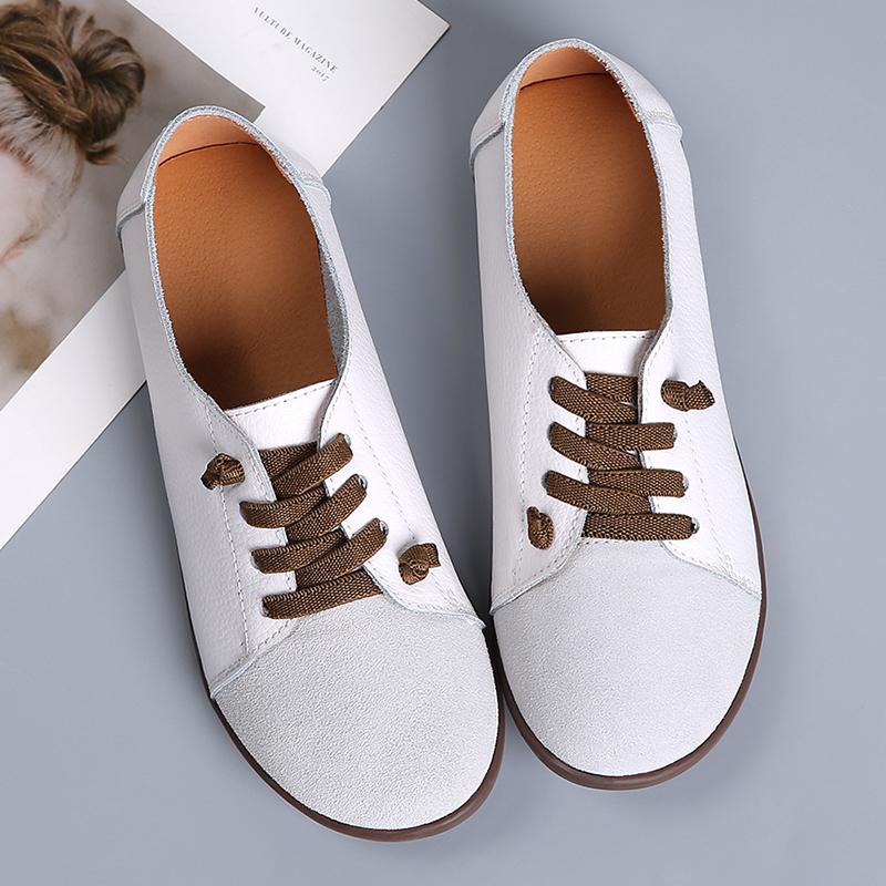 Women's Flats Loafers Leather Driving Shoes Moccasins Comfort Casual Nurse Shoes for Mother plus size