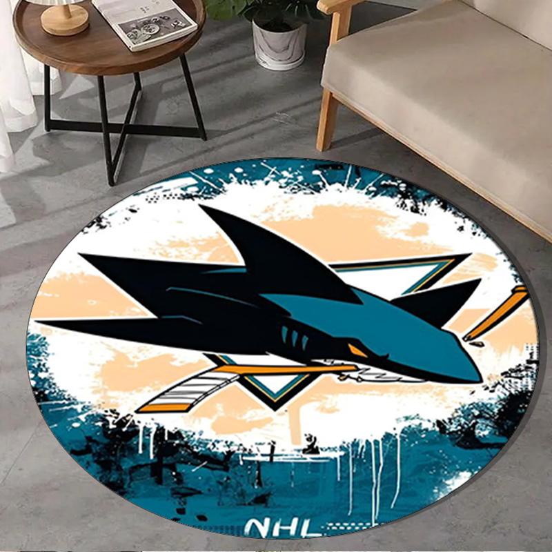 1PC San-Jose Sharks Hockey Round Rug, Non-slip Chair Mat, Home Decor, Circle Carpet Perfect for Office, Bedroom, Living Room,Christmas gift
