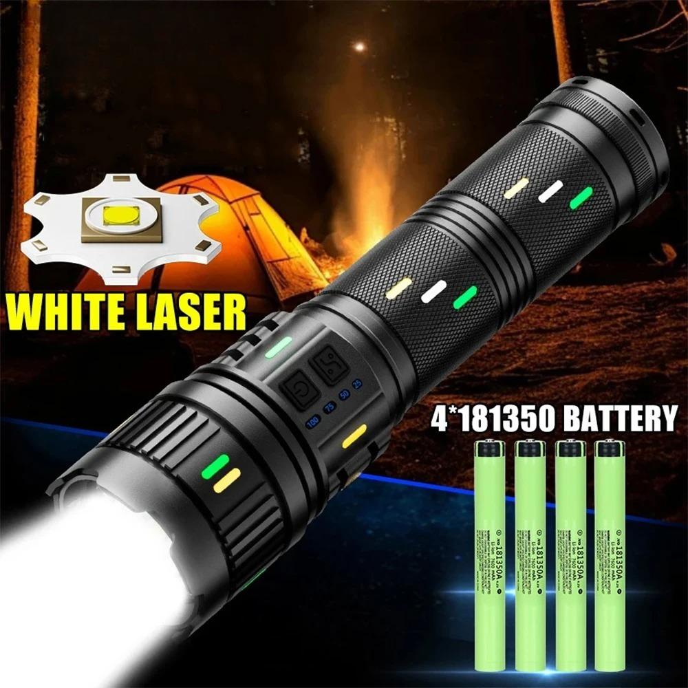 Super Bright White Laser Flashlight Use 4*181350Battery Rechargeable Powerful Al Alloy Torch Waterproof Zoom LED Flashlight