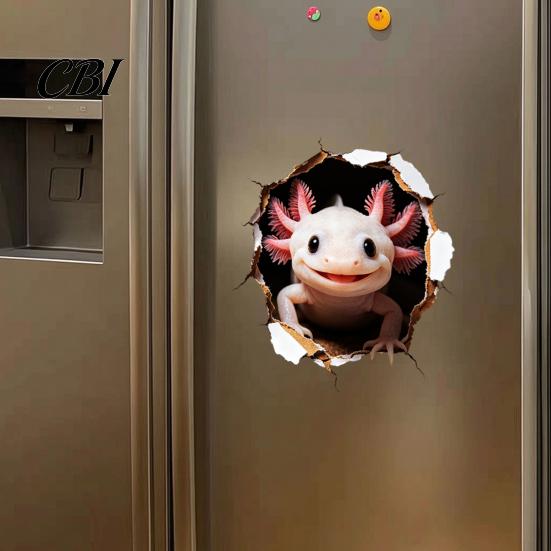 Axolotl Wall Decals 3D Sticker, Realistic Hole Cute Animal Self Adhesive Modern Home Interior Decor Waterproof PVC Decal for Living Room Bedroom