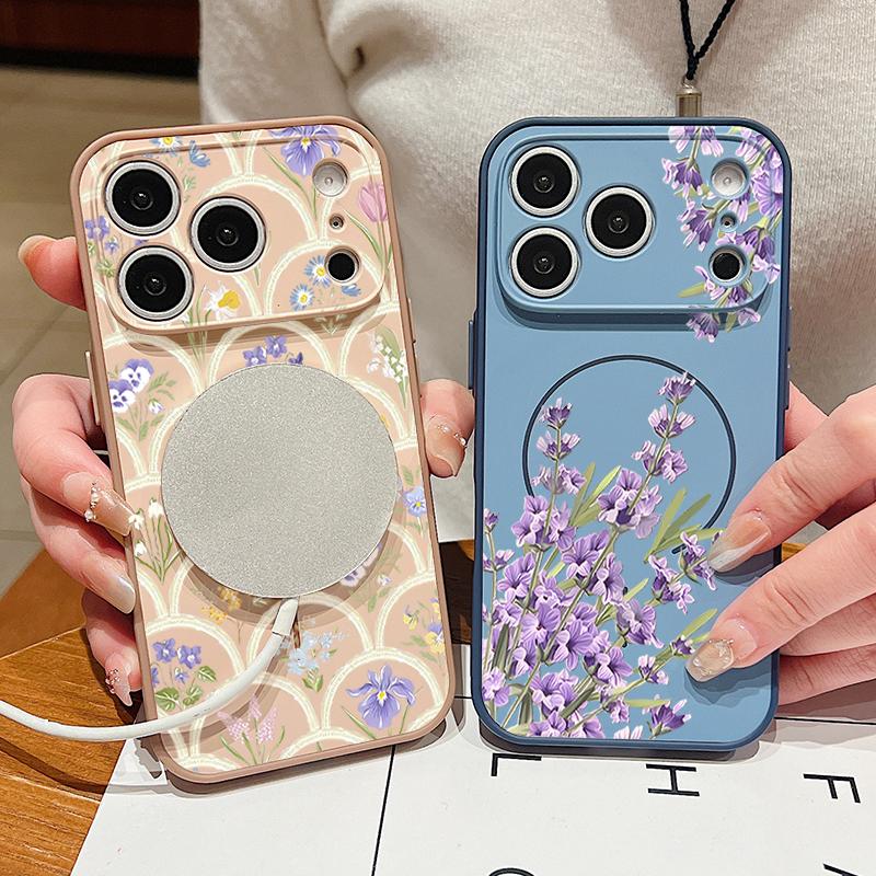 Lavender Peony Rose Floral Pattern Case For iPhone 17 Pro Max Magnetic For Magsafe Hybrid Slim Matte Cover For iPhone 16 15 14 13 Pro Max