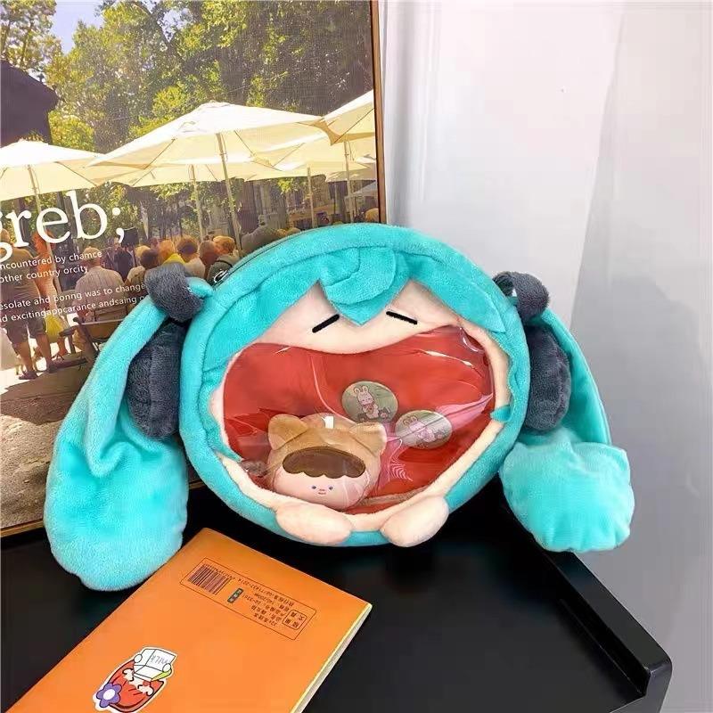 Cute Girl Two-dimensional Cute Little Girl Messenger Bag Doll Backpack Student Schoolbag Transparent Bag изумрудный
