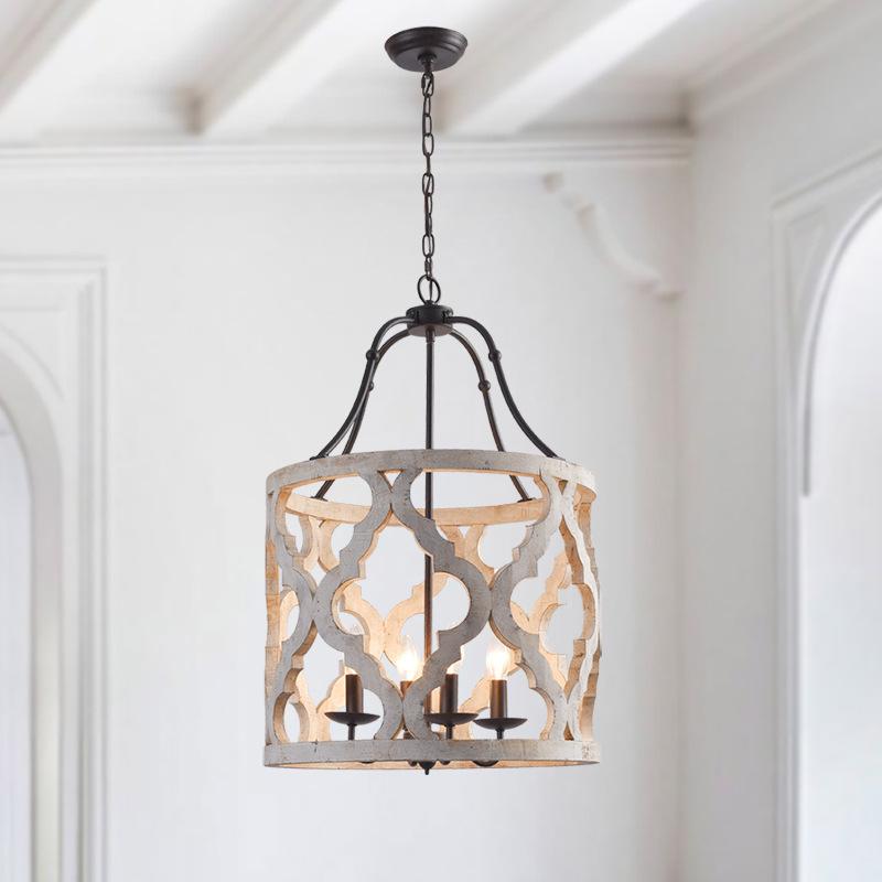 White kitchen chandelier light fixtures in dining room hallway corridor lustre wooden hanging lights