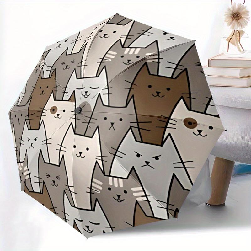 1pc Cat Pattern Automatic Open/close Folding Compact Umbrella, 8-Rib Sturdy Canopy, Lightweight Portable, Everyday Use, Gift, Outdoor Umbrella, Travel