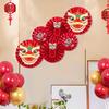 Chinese Lion Fan Home Decoration 2025 New Year Fan Flower Pendant Paper Craft Lion Background Wall Decor Housewarming Decoration
