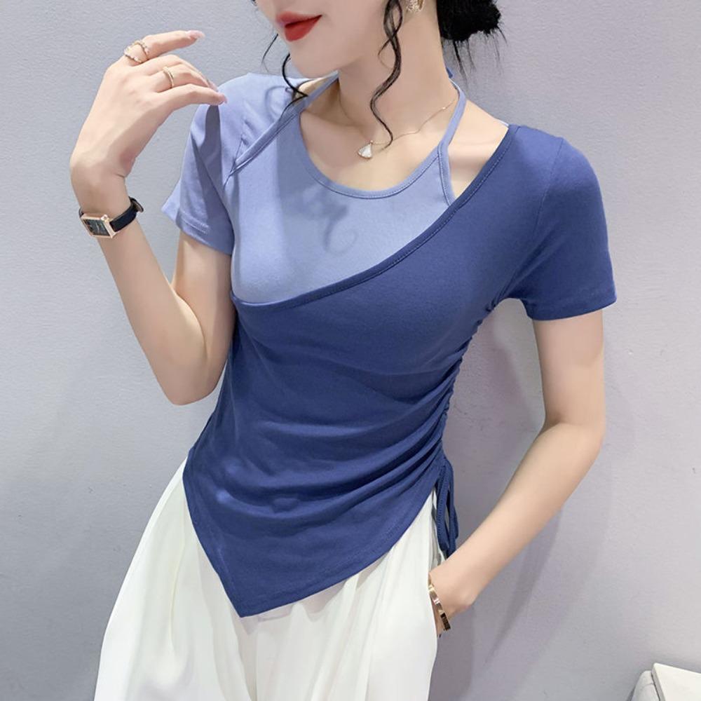 

2025 Женские Новые Модные Летние Топы с Коротким Рукавом Уникальный Дизайн Ниша Ин Тренд Универсальная Футболка 2XL синий