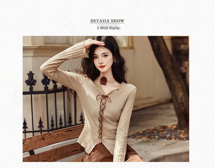 Women's Slim-Fit Knit Top & Long Velvet Skirt Two-Piece Set for Spring & Autumn