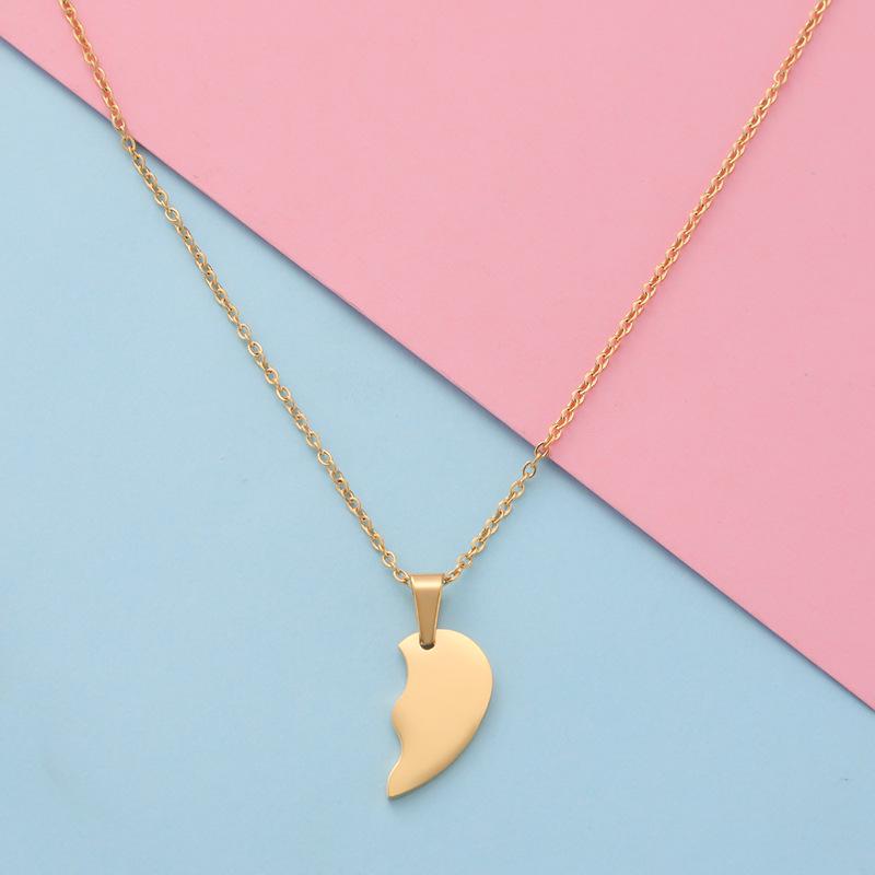Cross-border Couple Titanium Steel Split Heart Pendant Necklace Set
