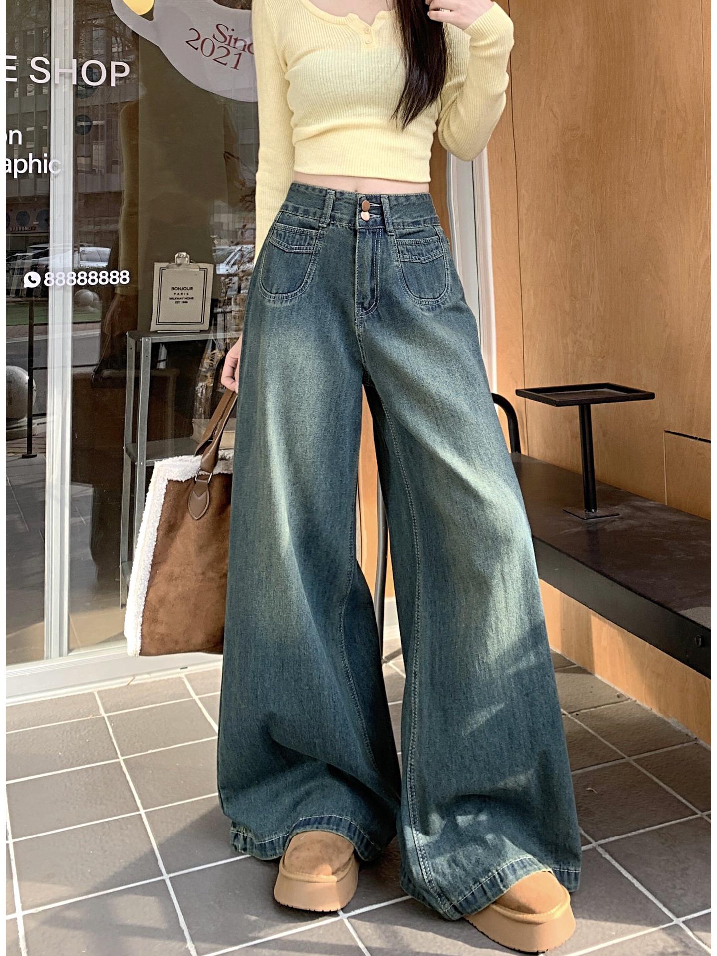 

Women s High-Waisted Black Floor-Length Retro Wide-Leg Pants - Autumn/Winter Collection 3XL (144-161 lbs)