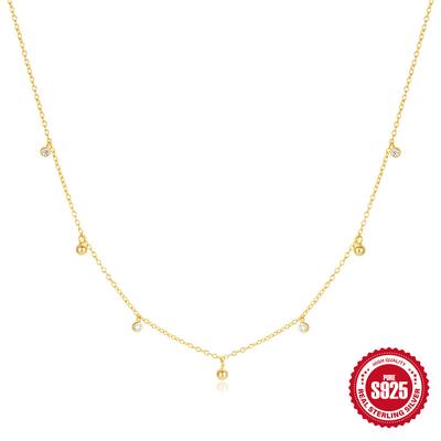 Simple Wind Round Bead Row Diamond White Zircon Necklace Female High-End Light Luxury Collarbone Chain