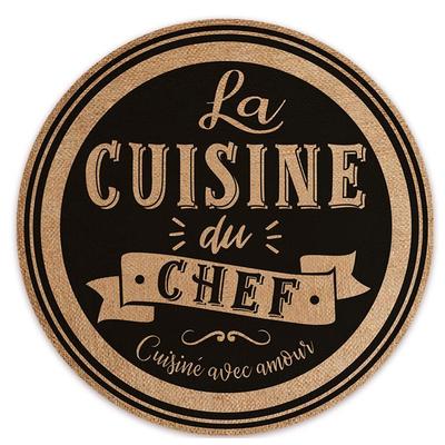 [A3392] – Sackleinen-Tischset „La Cuisine du Chef“ schwarzbeige – 38 cm