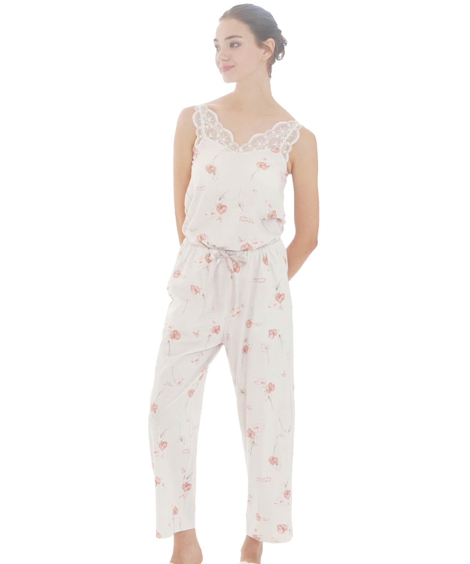 

Пижамный комплект из хлопчатобумажной простыни Anthurium Camisole Pink [Narue], Комплект, женский, розовый
