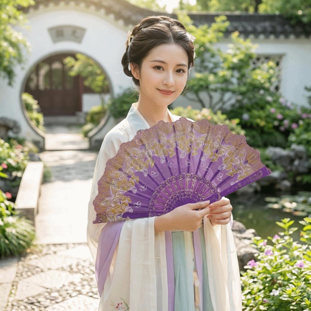 Handheld Chinese Style Folding Fan Lace Dance Fan Photography Props Hand Fans  Art Fans