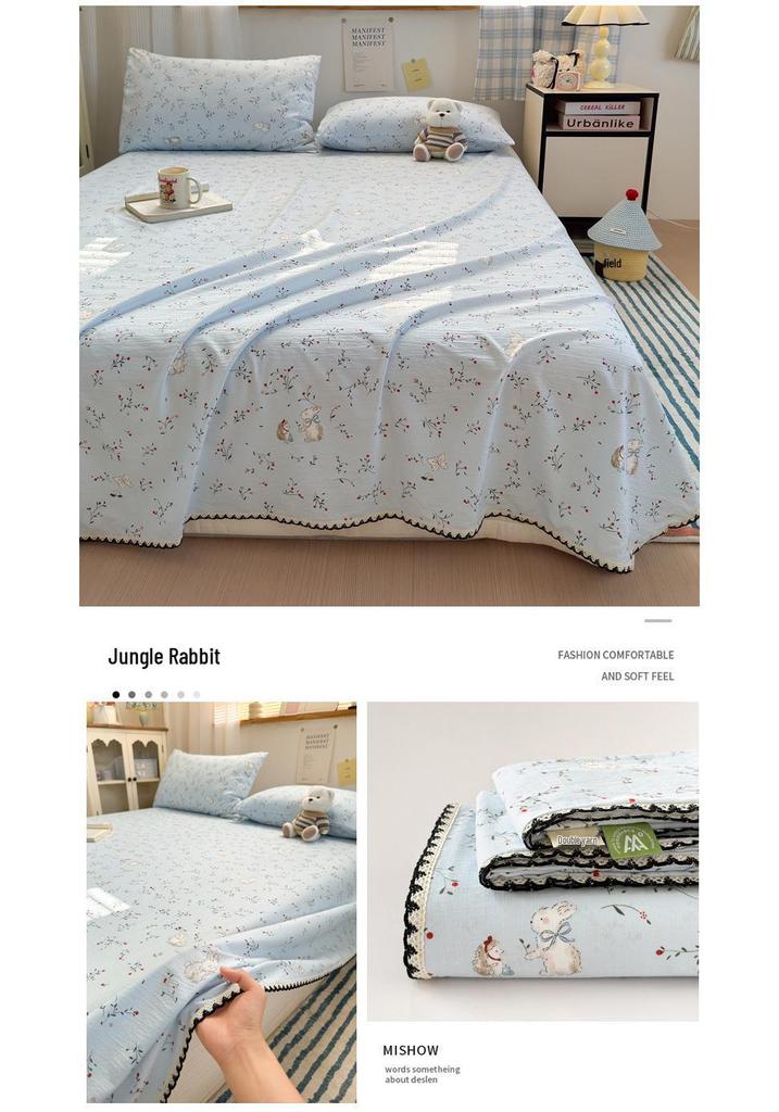 Class A Full Cotton Double Layer Gauze Bed Sheet & Pillowcase Set (3-Piece) for All Seasons