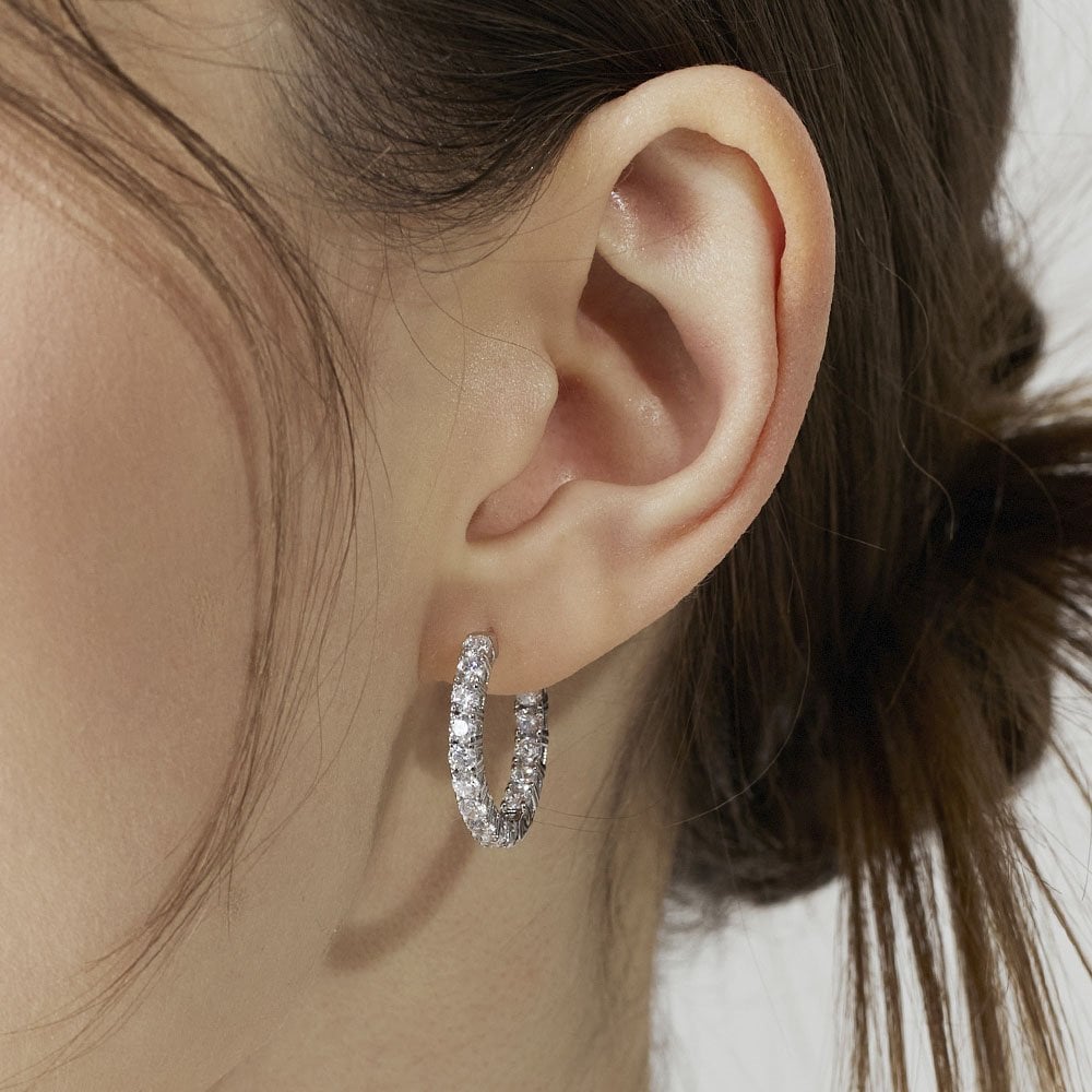 Essence Silver (W) Tennis One-Touch Earrings Slim L White Hl4E51414W9Xxx