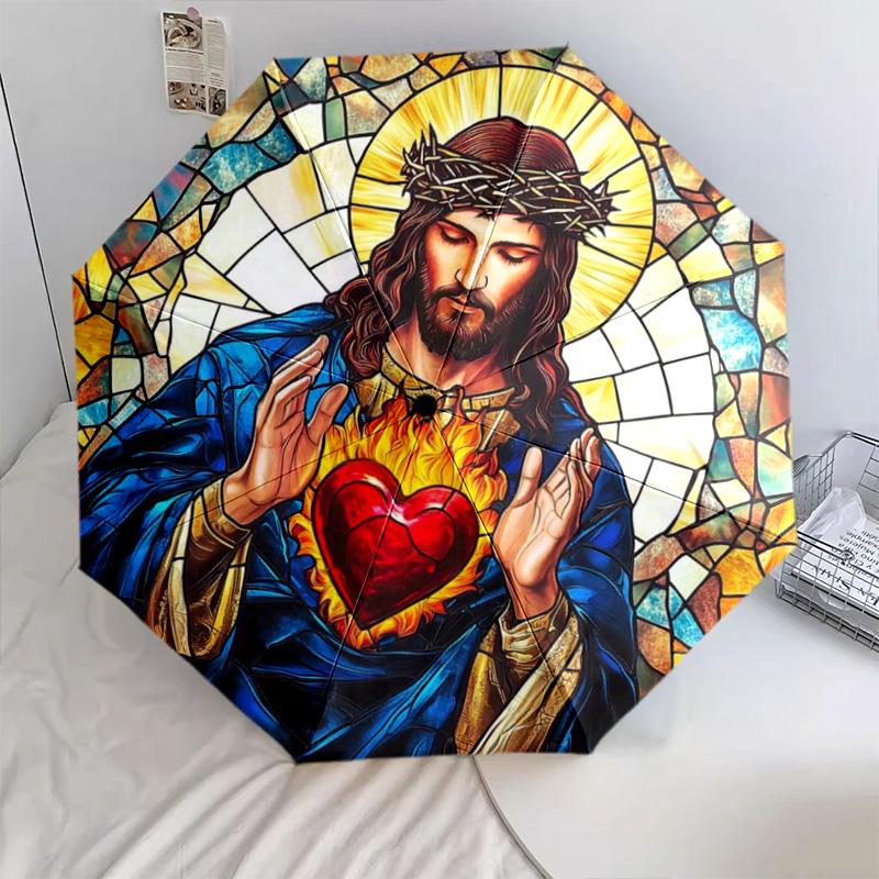 1Pc Jesus Automatic Umbrella - Suitable Travel Outdoor Portable Umbrella Birthday Gift Daily Essentials