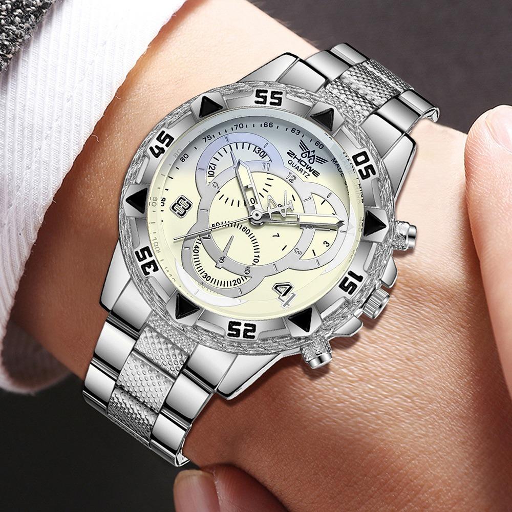 Men's Watch Blu-ray Glass Quartz Watch Classic Watch False Three-eye Digital Alloy Watch