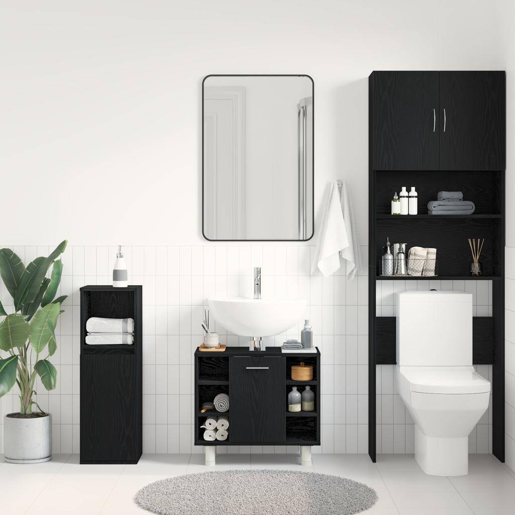 Bathroom Cabinet with Door Black Oak Look 60 x 32 x 54 cm
