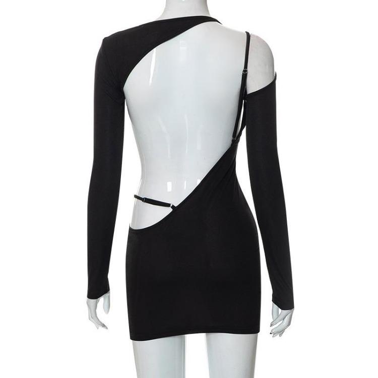 Elegante Vestido Midi Sexy sin Espalda con Aberturas de Manga Larga para Fiesta Club para Primavera Verano Caluroso