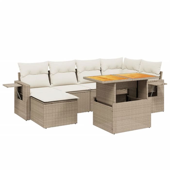 VidaXL Salon de Jardin avec Coussins 7 pcs, Canapés de Terrasse, Ensemble de Meubles de Patio, Mobilier d'Extérieur, Beige 3271856