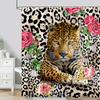 Leopard Textured Shower Curtain, Vintage Striped Brown Floral Creative Geometric Modern Plants Polyester Bathroom Decor Curtain