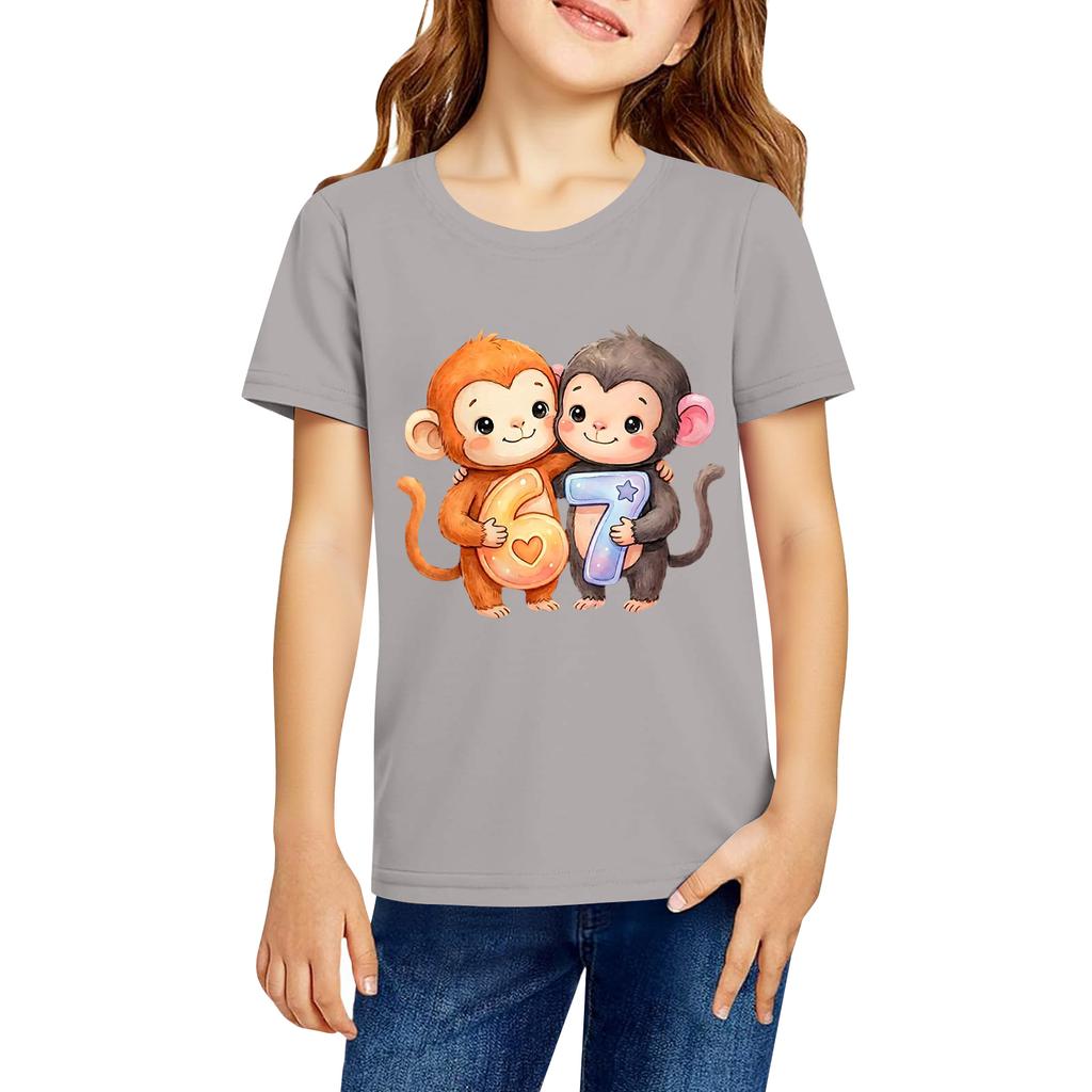 Ropa de Trabajo de Moda de Cuello Redondo y Manga Corta Tops Estampados Para NIÑO Tops de Verano