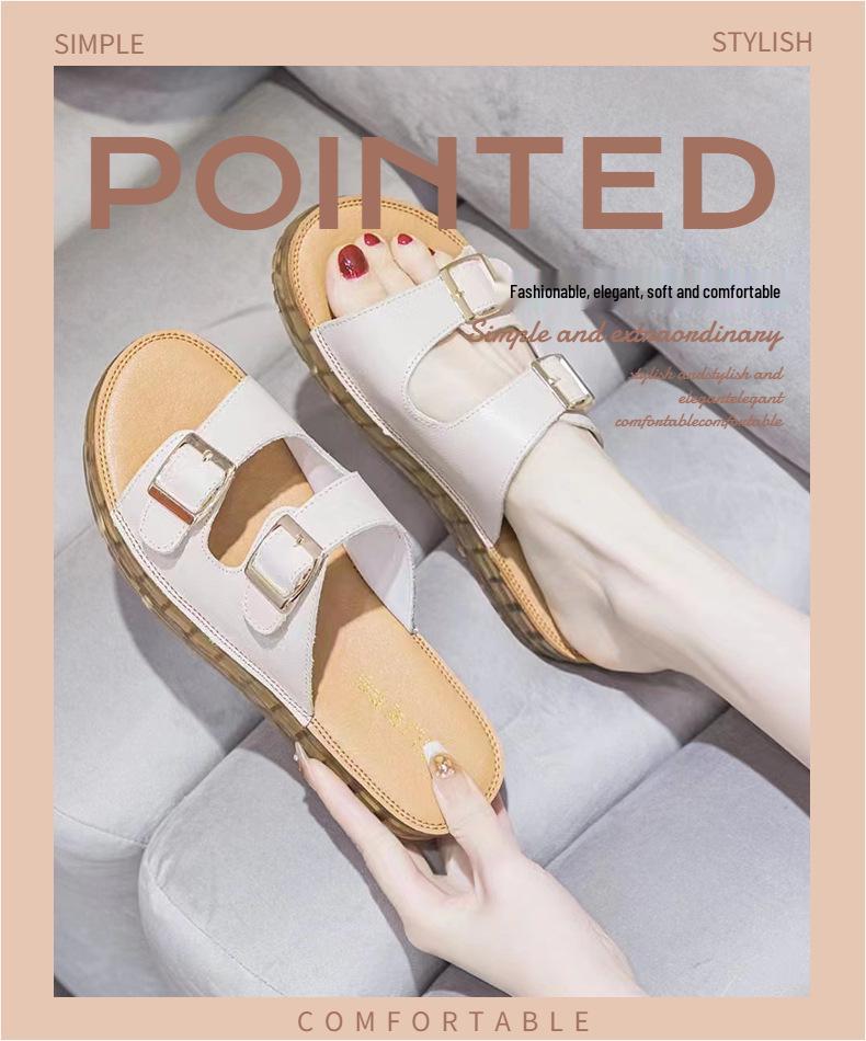 Women's Summer Leather Sandals 2025, Comfortable Soft Sole, Fashionable Versatile Outdoor Buckle Design