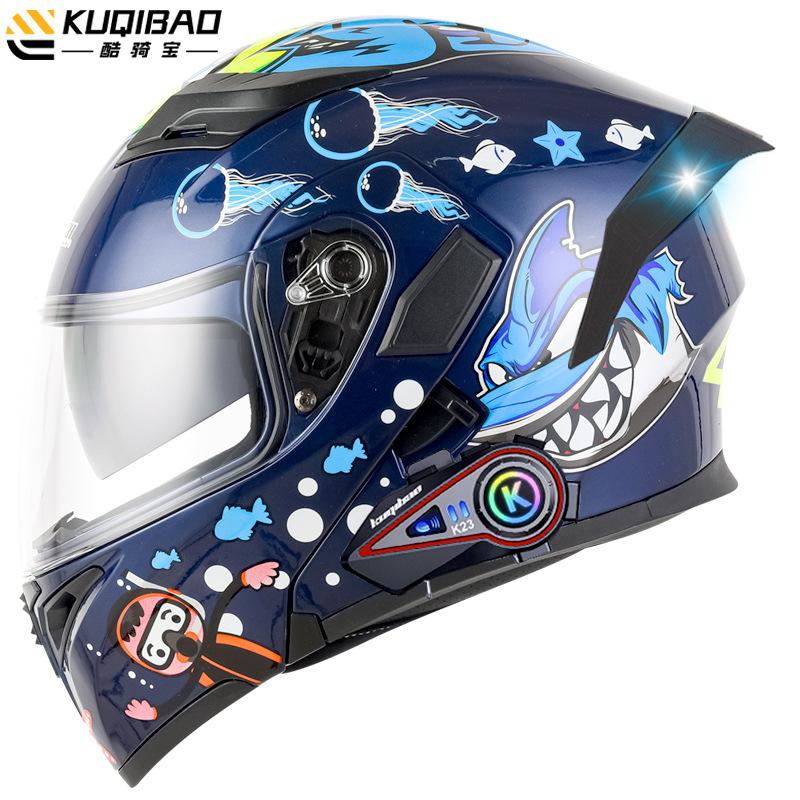 Kuqibao Dual Lens Open Face Helmet Motorcycle Bluetooth Helmet Dual Intercom Motorcycle Full Helmet Long Riding Range