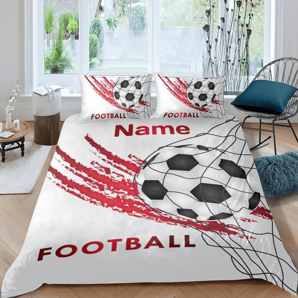 Name Soccer Duvet Cover For Boys Teens Blue Flame Soccer Bedding Collection Personalized Sports Comforter Cover Bedroom Decor