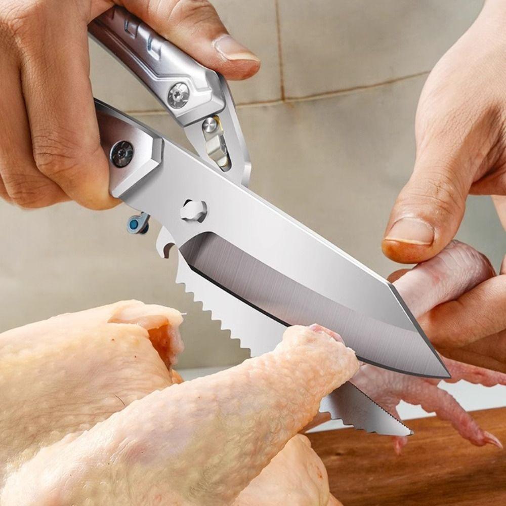 Stainless Steel Kitchen Scissor with Safety Buckle Food Scissor Barbecue Scissor Fish