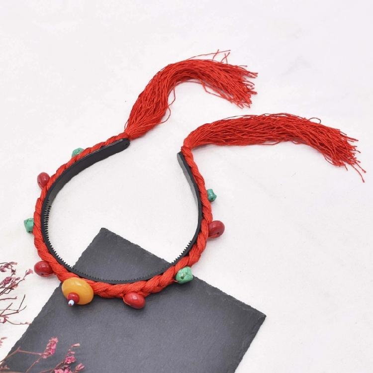 Simulation Wigs Hairband with Beads Ethnic Headband for Girl Festival Parties