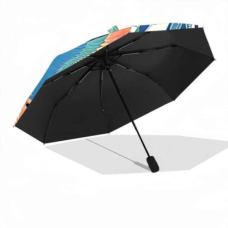 1pc Parrot Floral Automatic Folding Umbrella - Portable Collapsible, 8-Rib Durable Frame, Perfect for Outdoor Use,  Yy251218124