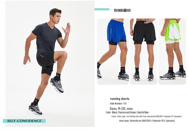 2024 Men's Quick-Dry Running Shorts: European American Two-in-One with Pocket & Sweat Towel